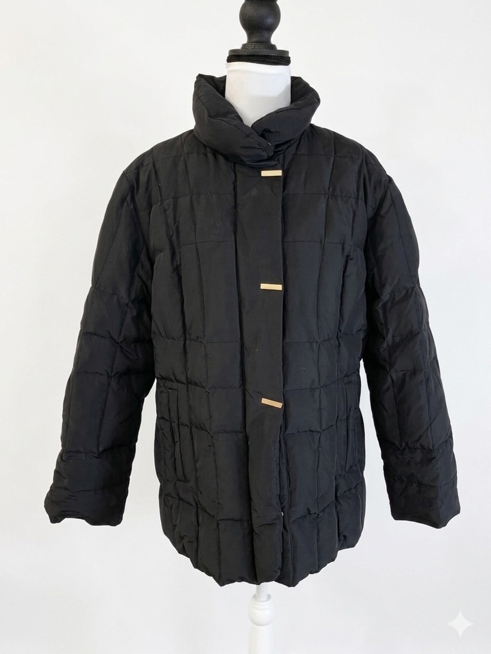 Liz Claiborne Black Square Baffle Puffer Jacket w/ Gold Hardware - Size L